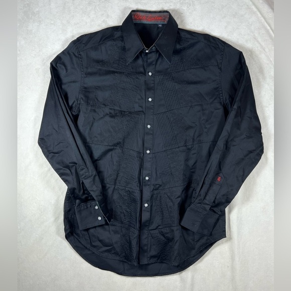 Robert Graham Medium Black Embroidered Detail Barrel Cuff Classic Button Shirt - Picture 1 of 13